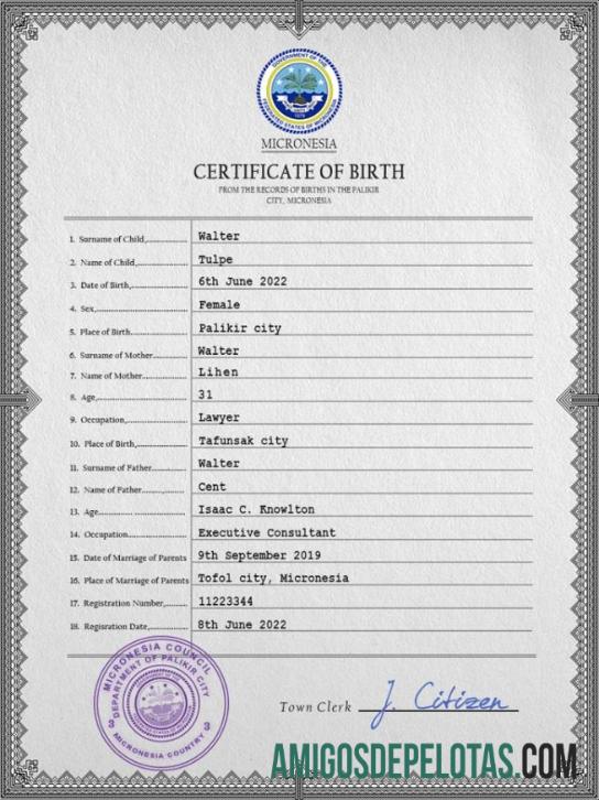 Para baixar modelo PSD de certidão de nascimento da Micronésia